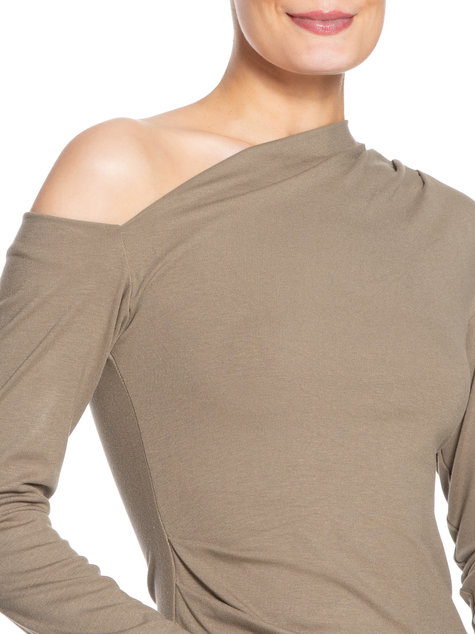 Blusa Feminina Decote Assimétrico Manga Longa Bege Basiq