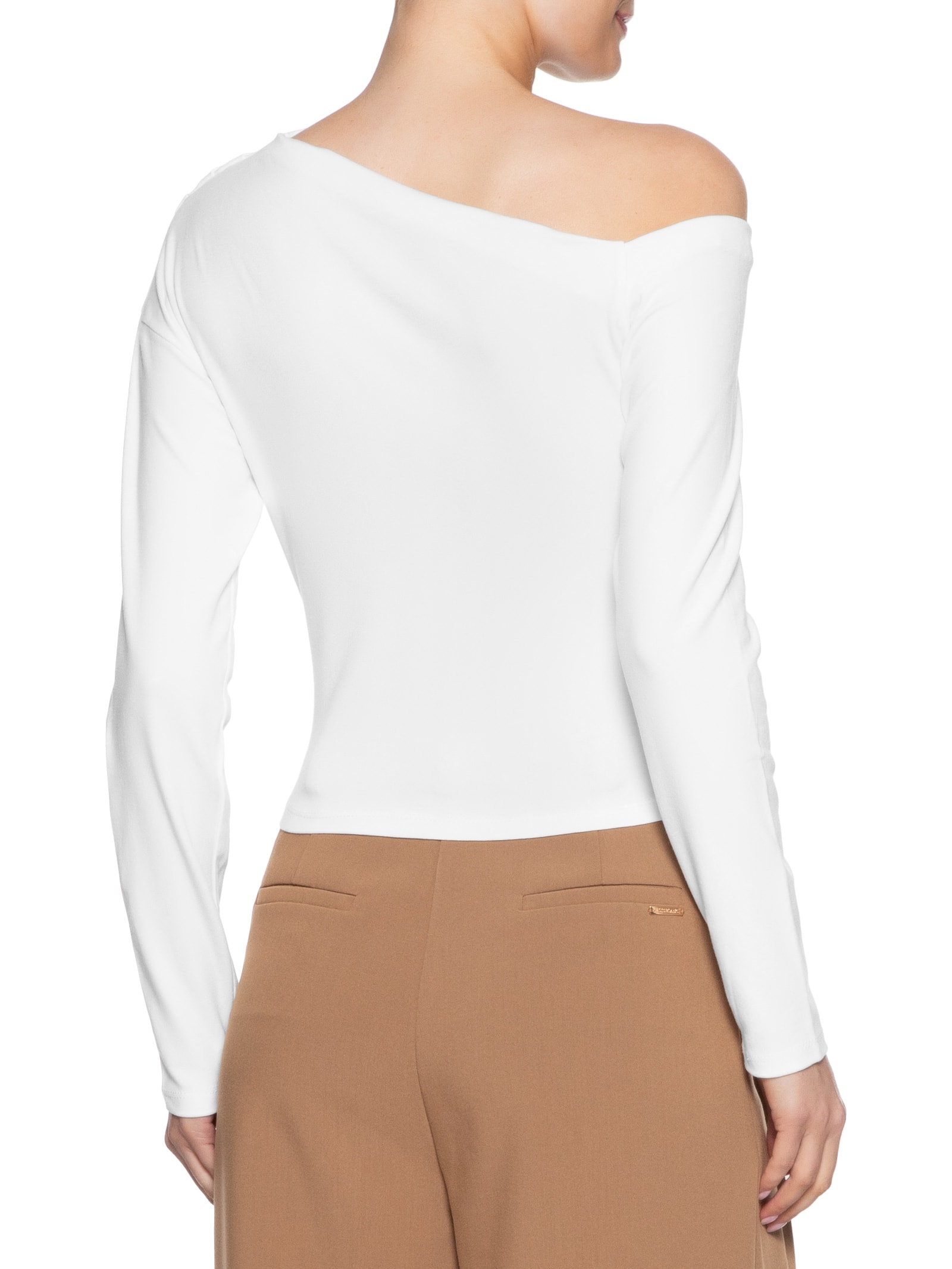 Blusa Feminina Decote Assimétrico Manga Longa Branco Basiq