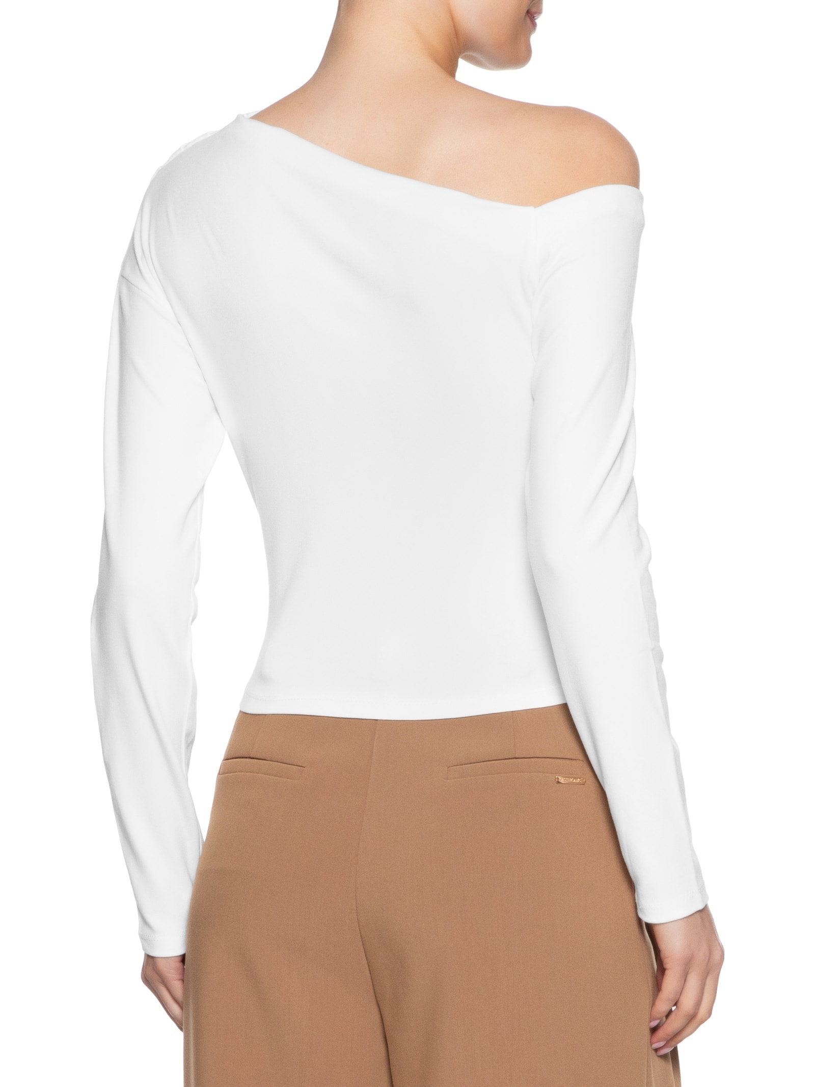 Blusa Feminina Decote Assimétrico Manga Longa Branco Basiq