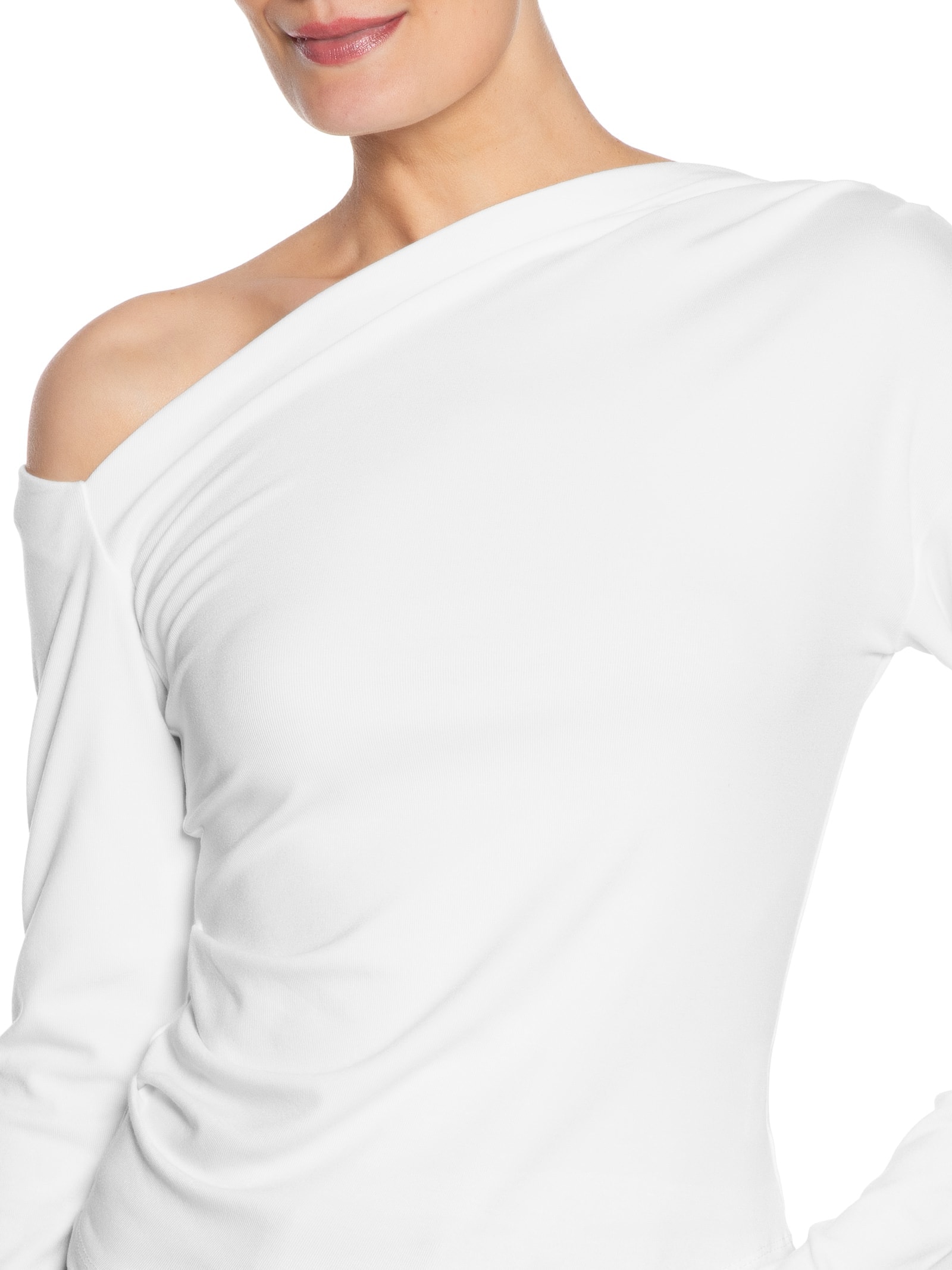Blusa Feminina Decote Assimétrico Manga Longa Branco Basiq