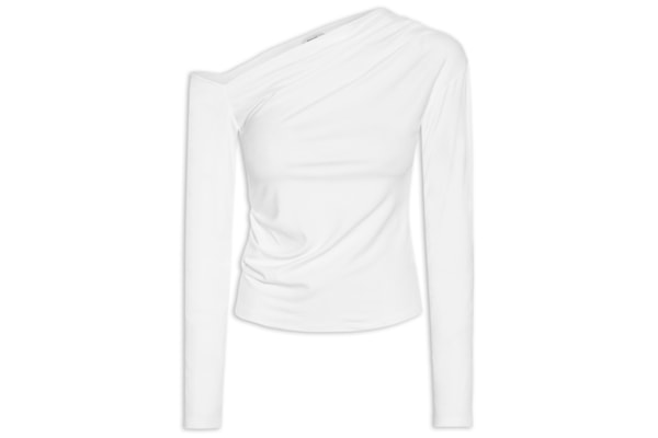 Blusa Feminina Decote Assimétrico Manga Longa - Branco