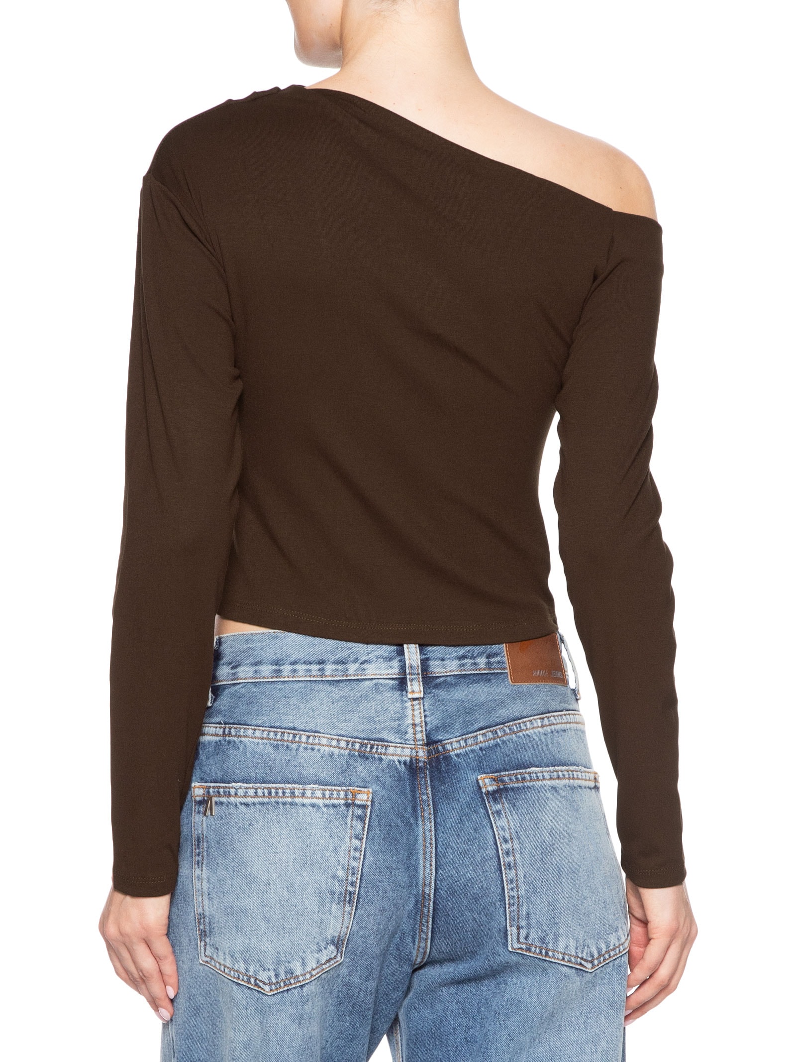 Blusa Feminina Decote Assimétrico Manga Longa Marrom Basiq