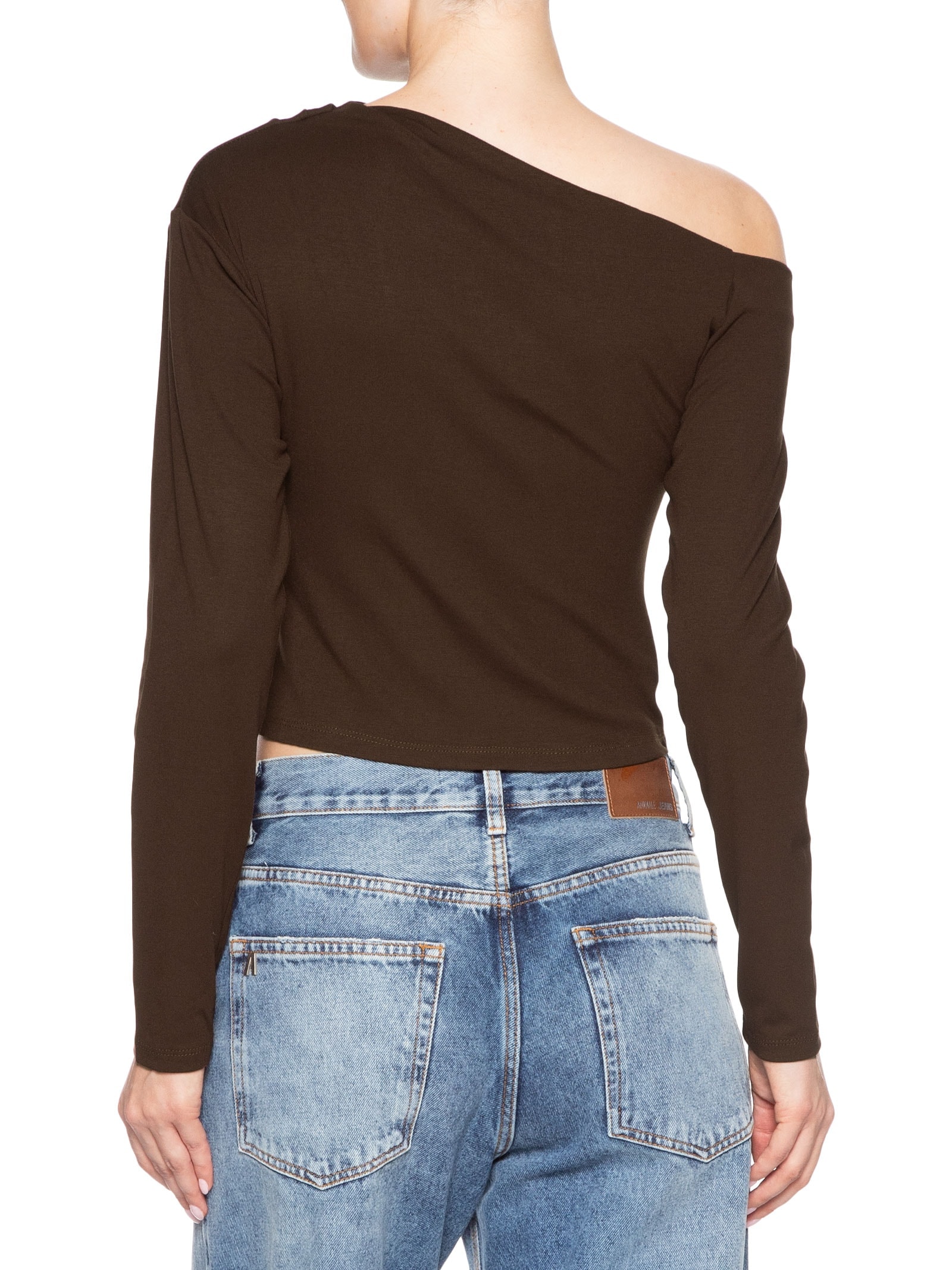 Blusa Feminina Decote Assimétrico Manga Longa Marrom Basiq