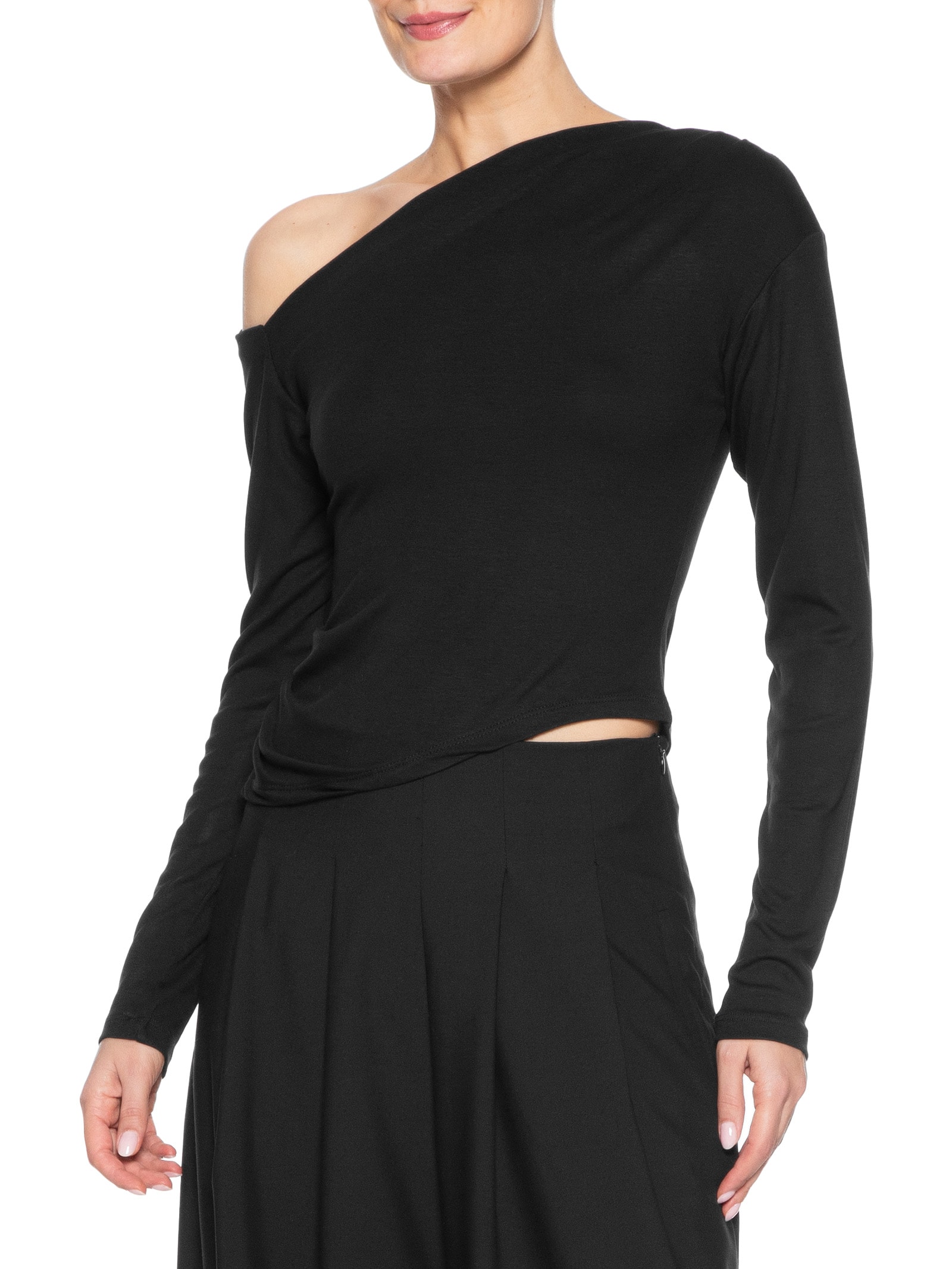 Blusa Feminina Decote Assimétrico Manga Longa Preto Basiq