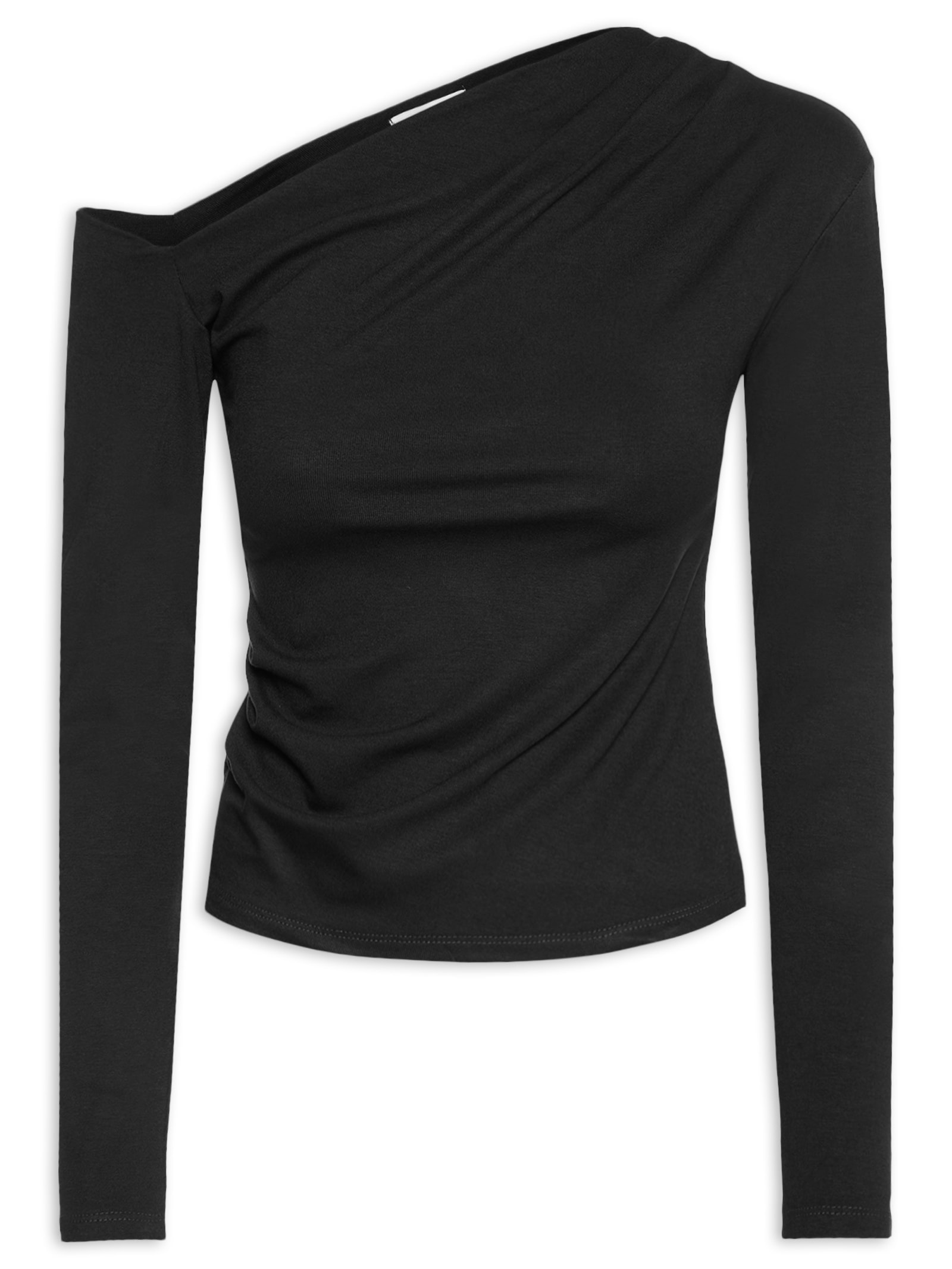 Blusa Feminina Decote Assimétrico Manga Longa Preto Basiq