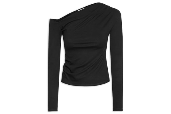 Blusa Feminina Decote Assimétrico Manga Longa - Preto