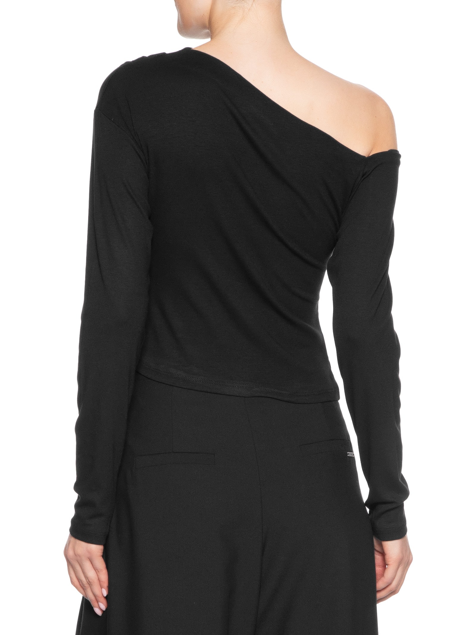 Blusa Feminina Decote Assimétrico Manga Longa Preto Basiq