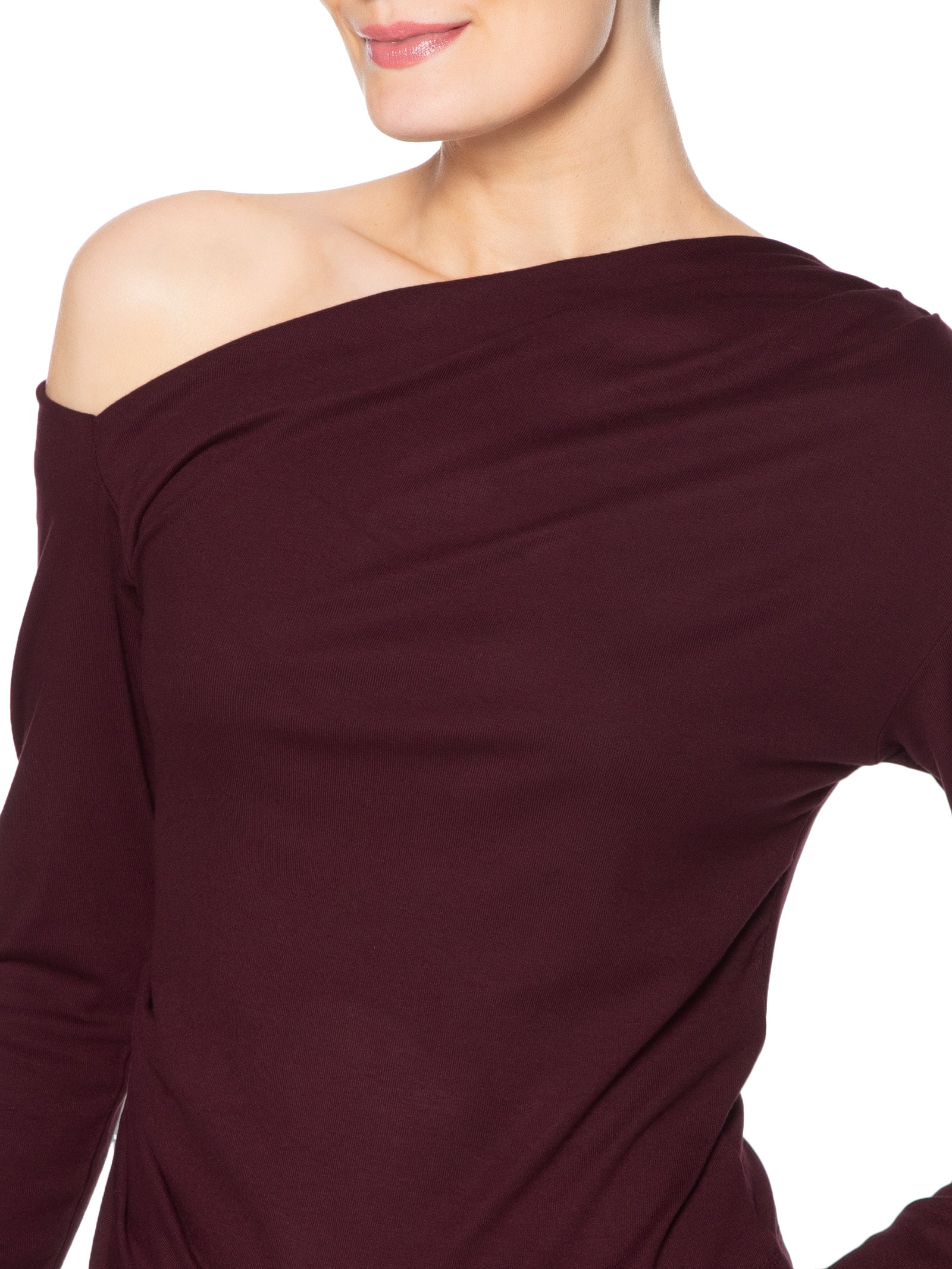 Blusa Feminina Decote Assimétrico Manga Longa Vermelho Basiq