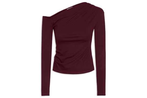 Blusa Feminina Decote Assimétrico Manga Longa - Vermelho