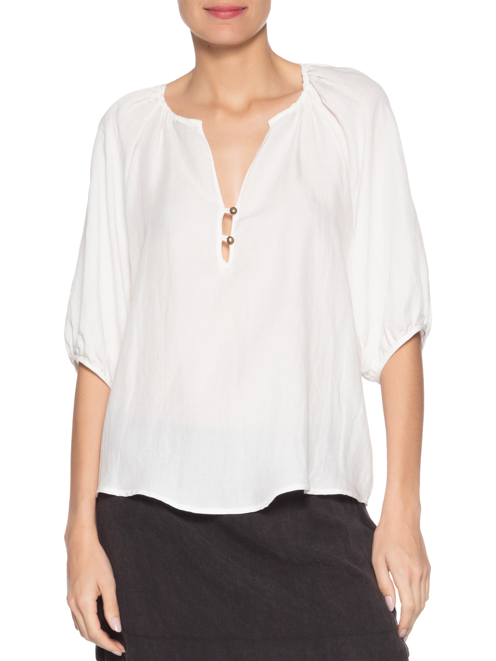 Blusa Feminina Decote Botões Branco Maria Filó