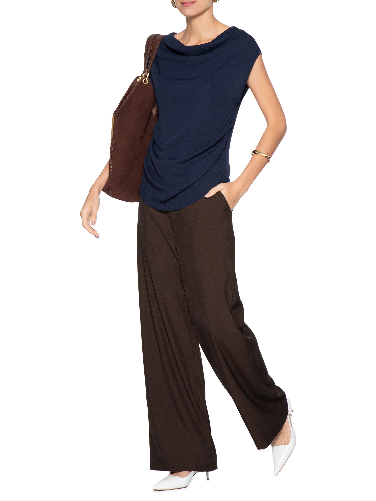 Blusa Feminina Decote Degagê Em Tricot Azul '2Essential