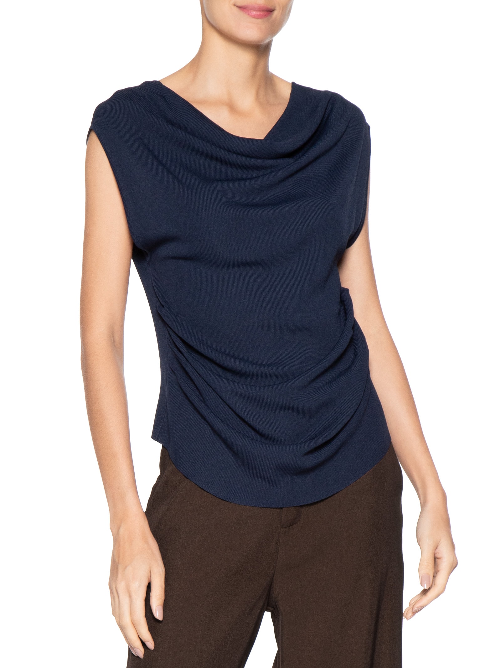 Blusa Feminina Decote Degagê Em Tricot Azul '2Essential