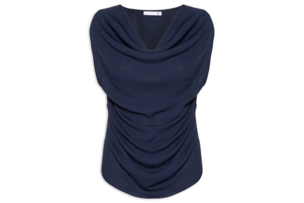 Blusa Feminina Decote Degagê Em Tricot - Azul