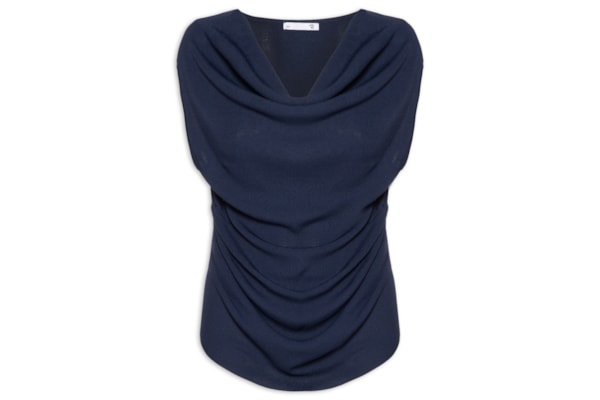 Blusa Feminina Decote Degagê Em Tricot - Azul