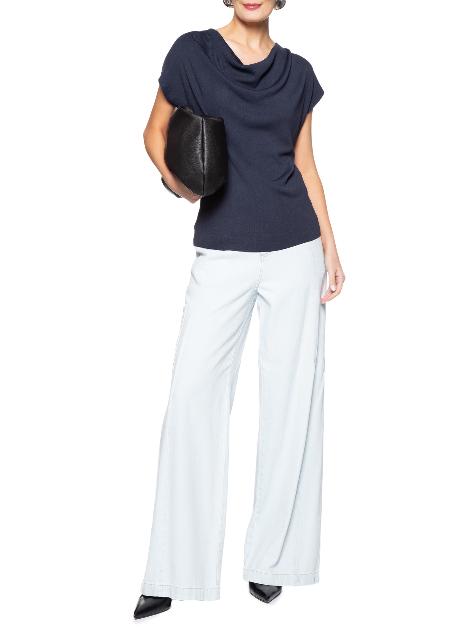 Blusa Feminina Decote Degagê Em Tricot Azul '2Essential