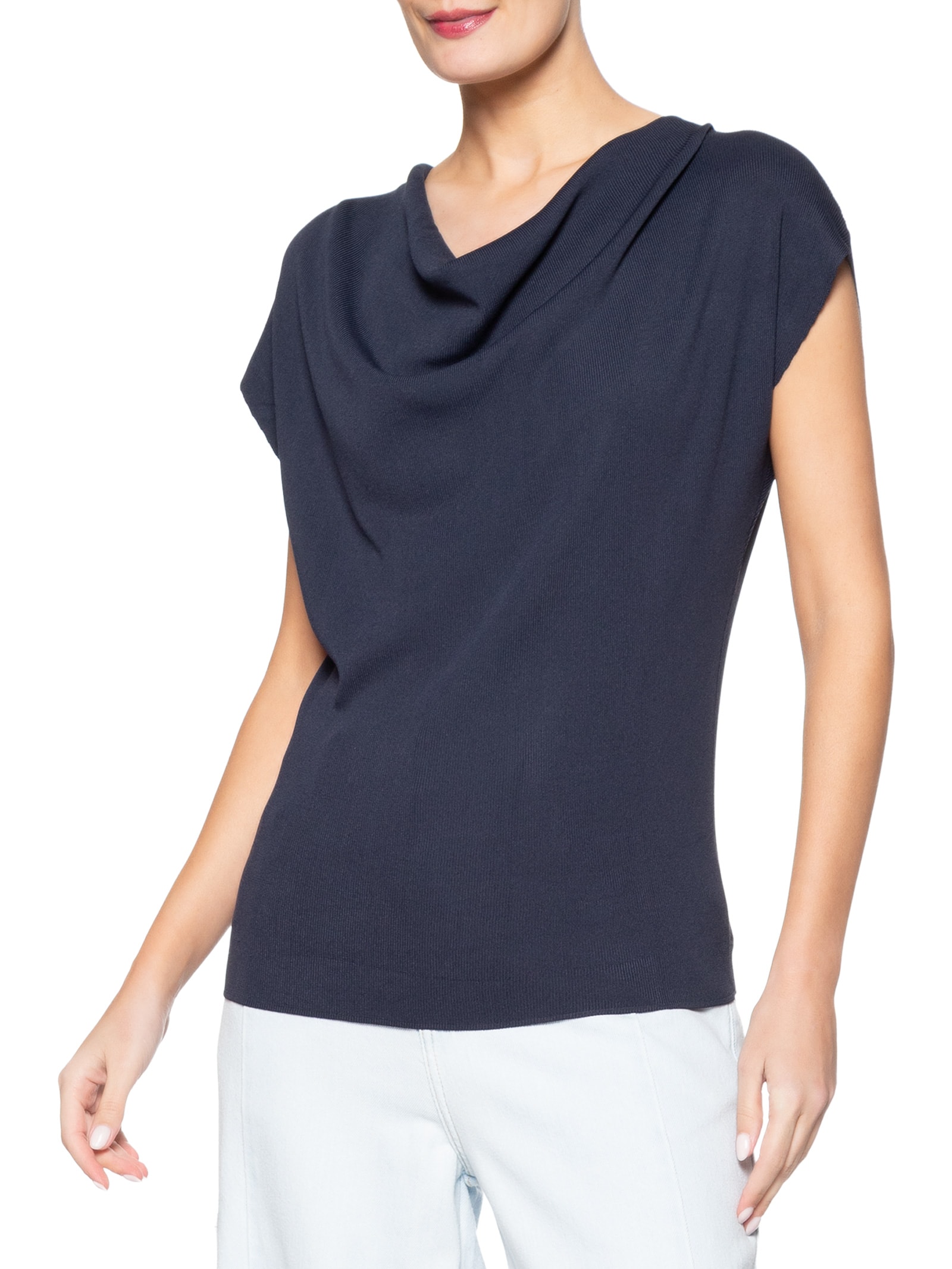 Blusa Feminina Decote Degagê Em Tricot Azul '2Essential