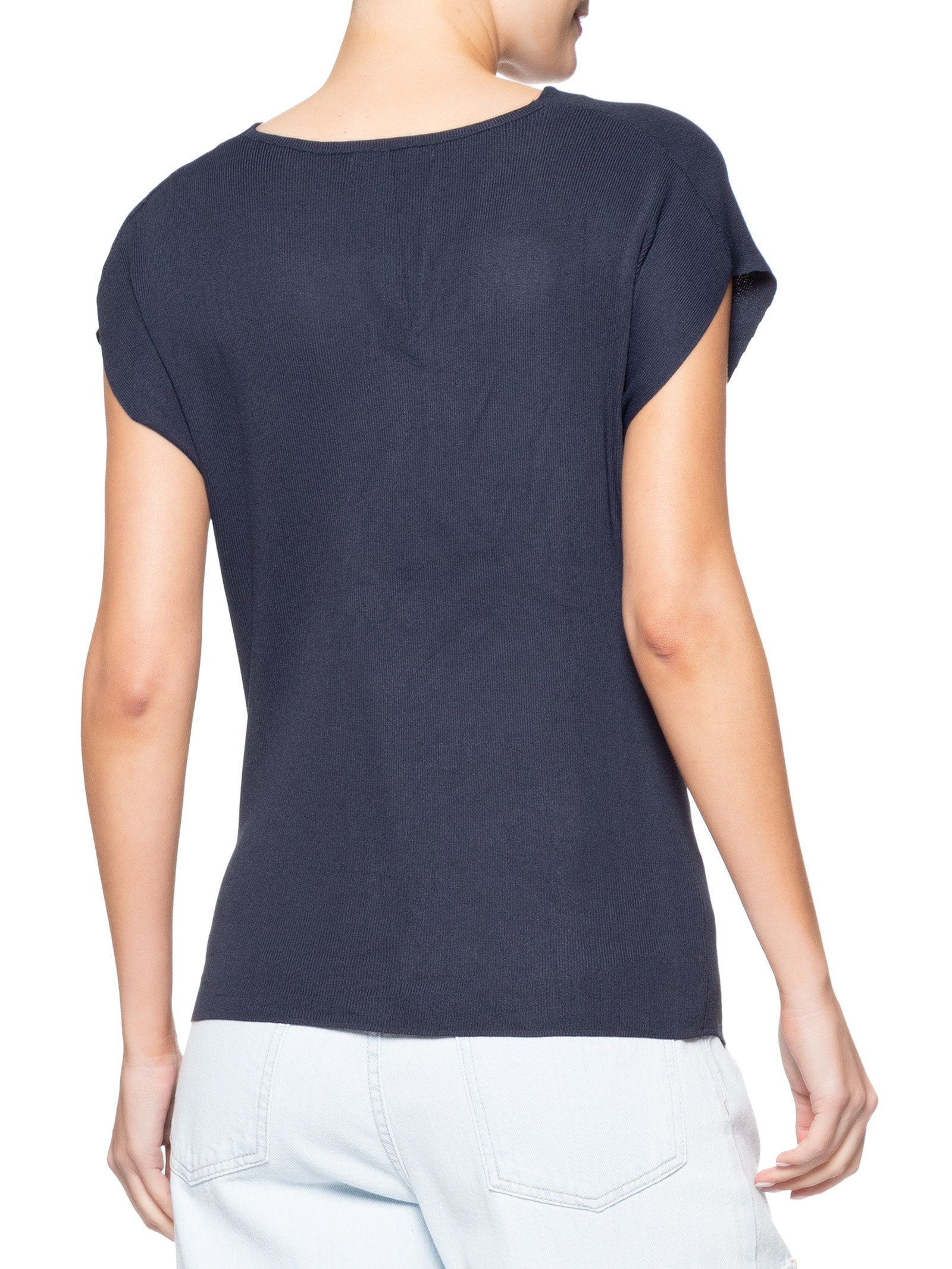 Blusa Feminina Decote Degagê Em Tricot Azul '2Essential