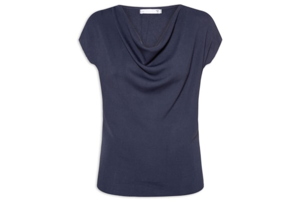 Blusa Feminina Decote Degagê Em Tricot - Azul