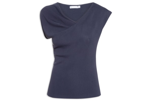 Blusa Feminina Decote Degagê Em Tricot - Azul