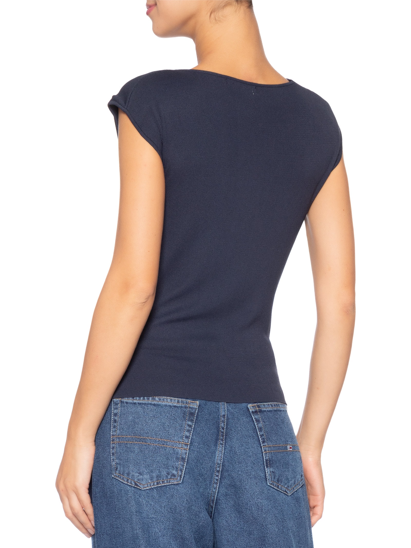 Blusa Feminina Decote Degagê Em Tricot Azul '2Essential