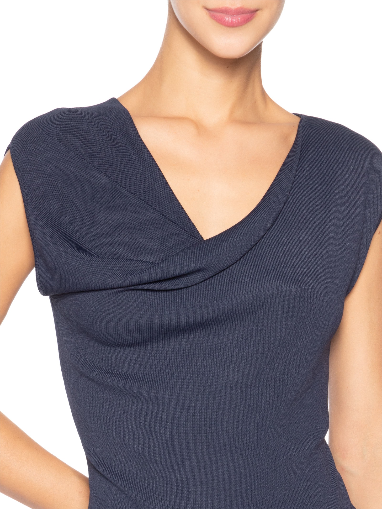 Blusa Feminina Decote Degagê Em Tricot Azul '2Essential