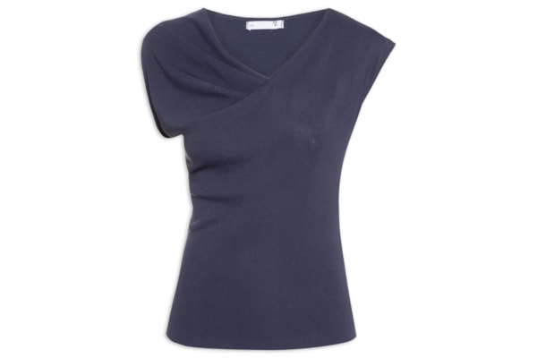 Blusa Feminina Decote Degagê Em Tricot - Azul
