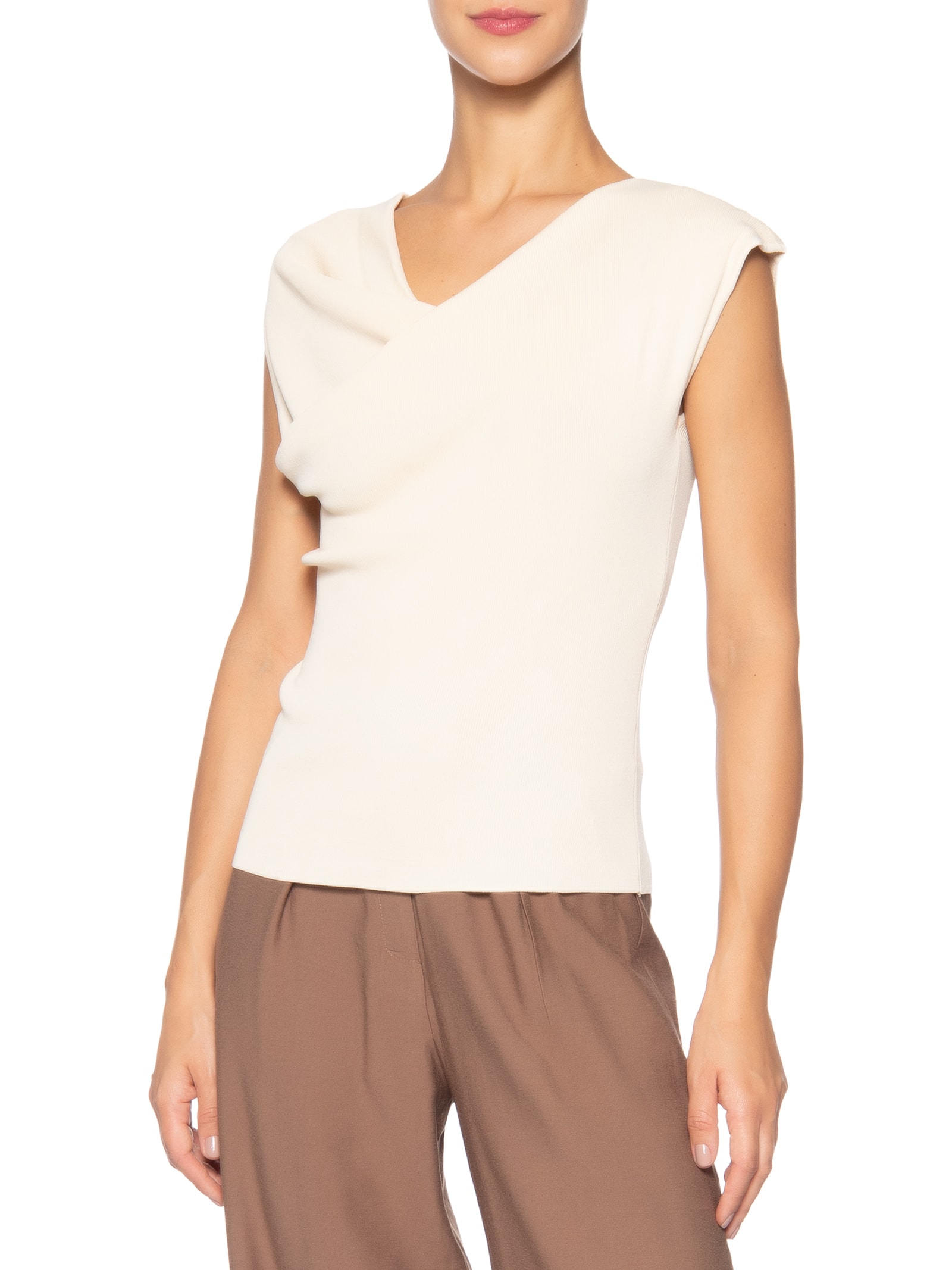 Blusa Feminina Decote Degagê Em Tricot Bege '2Essential