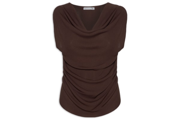 Blusa Feminina Decote Degagê Em Tricot - Marrom