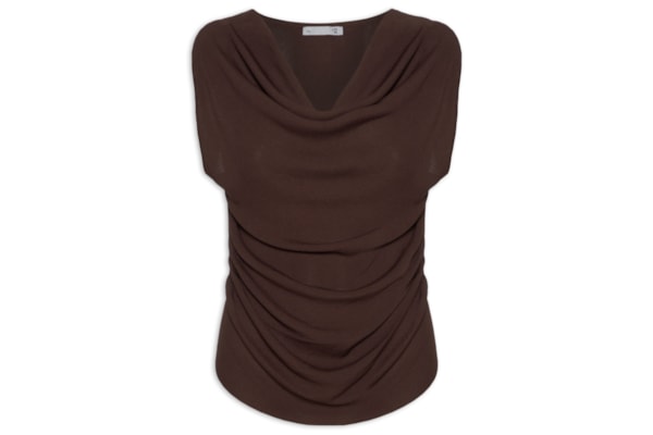 Blusa Feminina Decote Degagê Em Tricot - Marrom