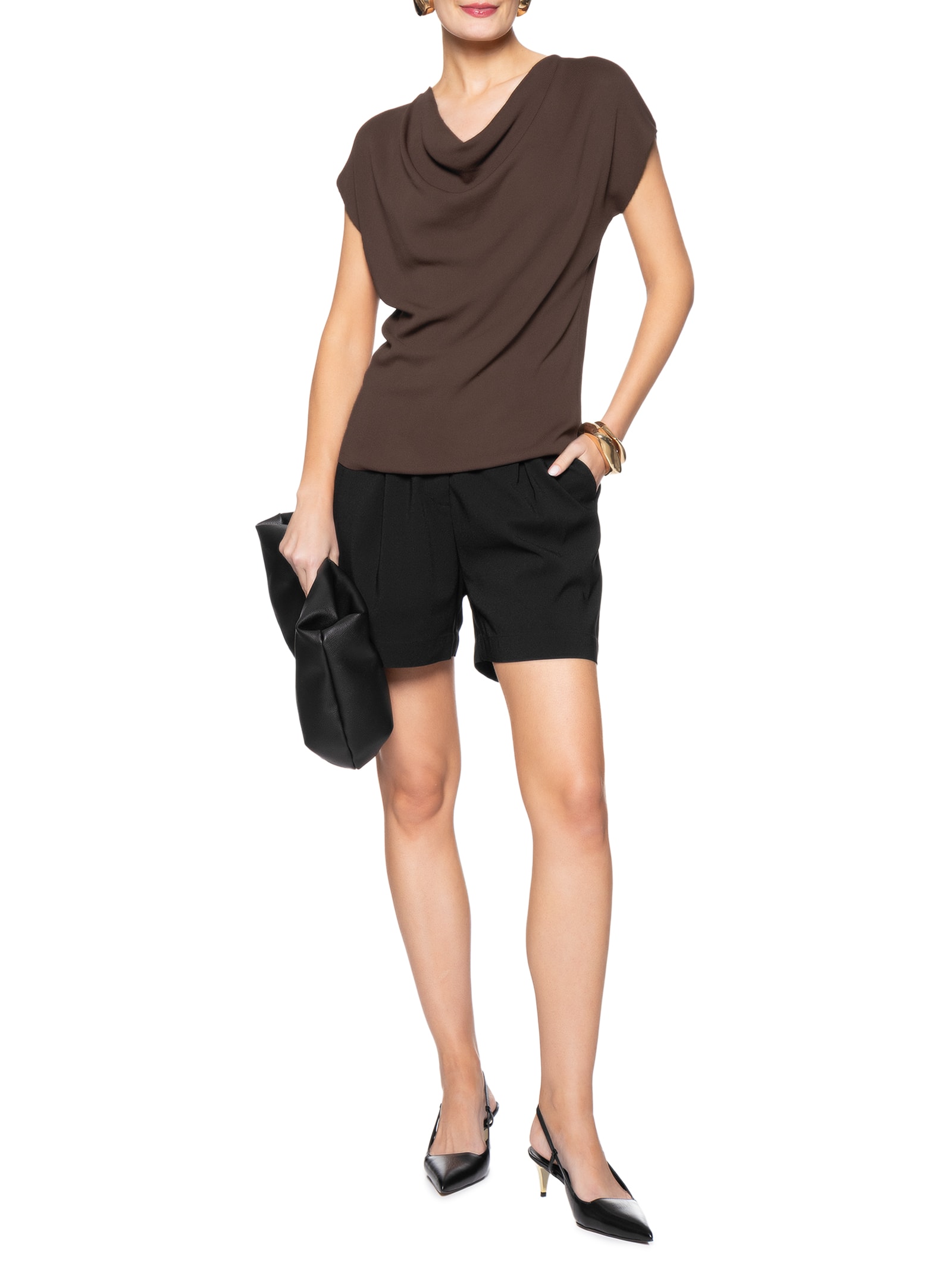 Blusa Feminina Decote Degagê Em Tricot Marrom '2Essential