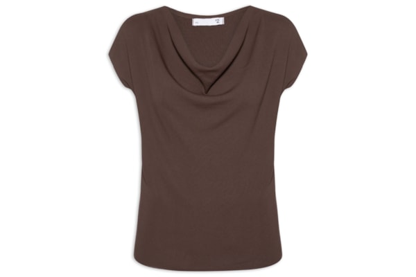 Blusa Feminina Decote Degagê Em Tricot - Marrom