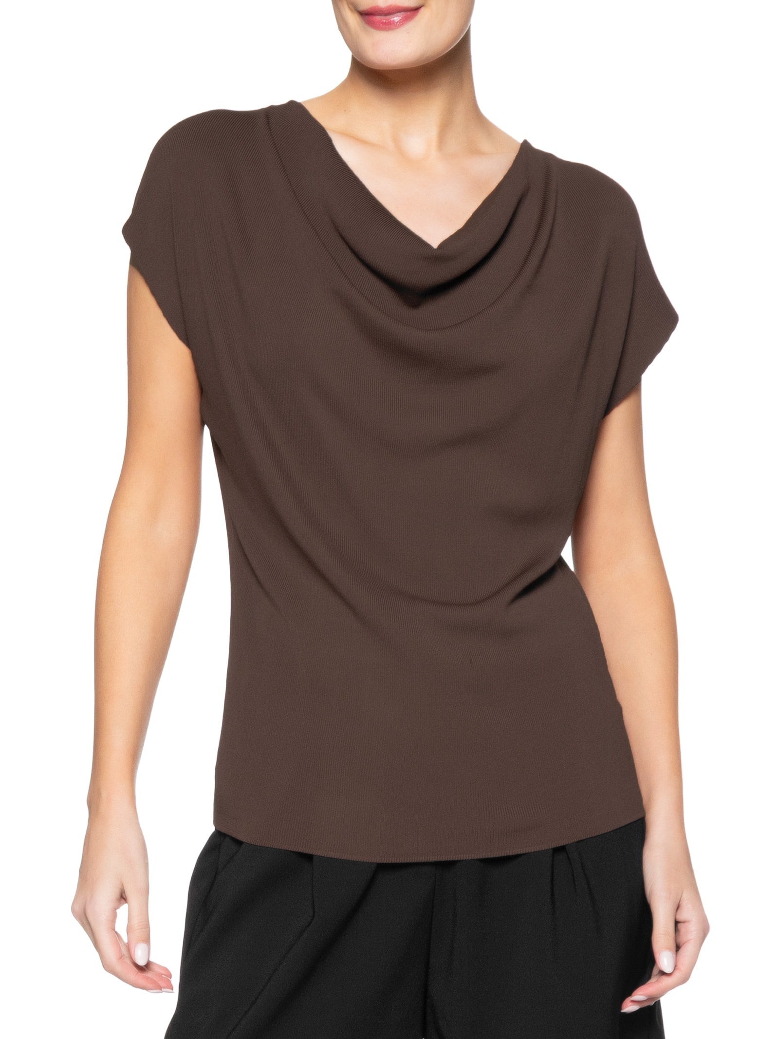 Blusa Feminina Decote Degagê Em Tricot Marrom '2Essential
