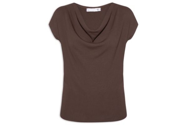 Blusa Feminina Decote Degagê Em Tricot - Marrom