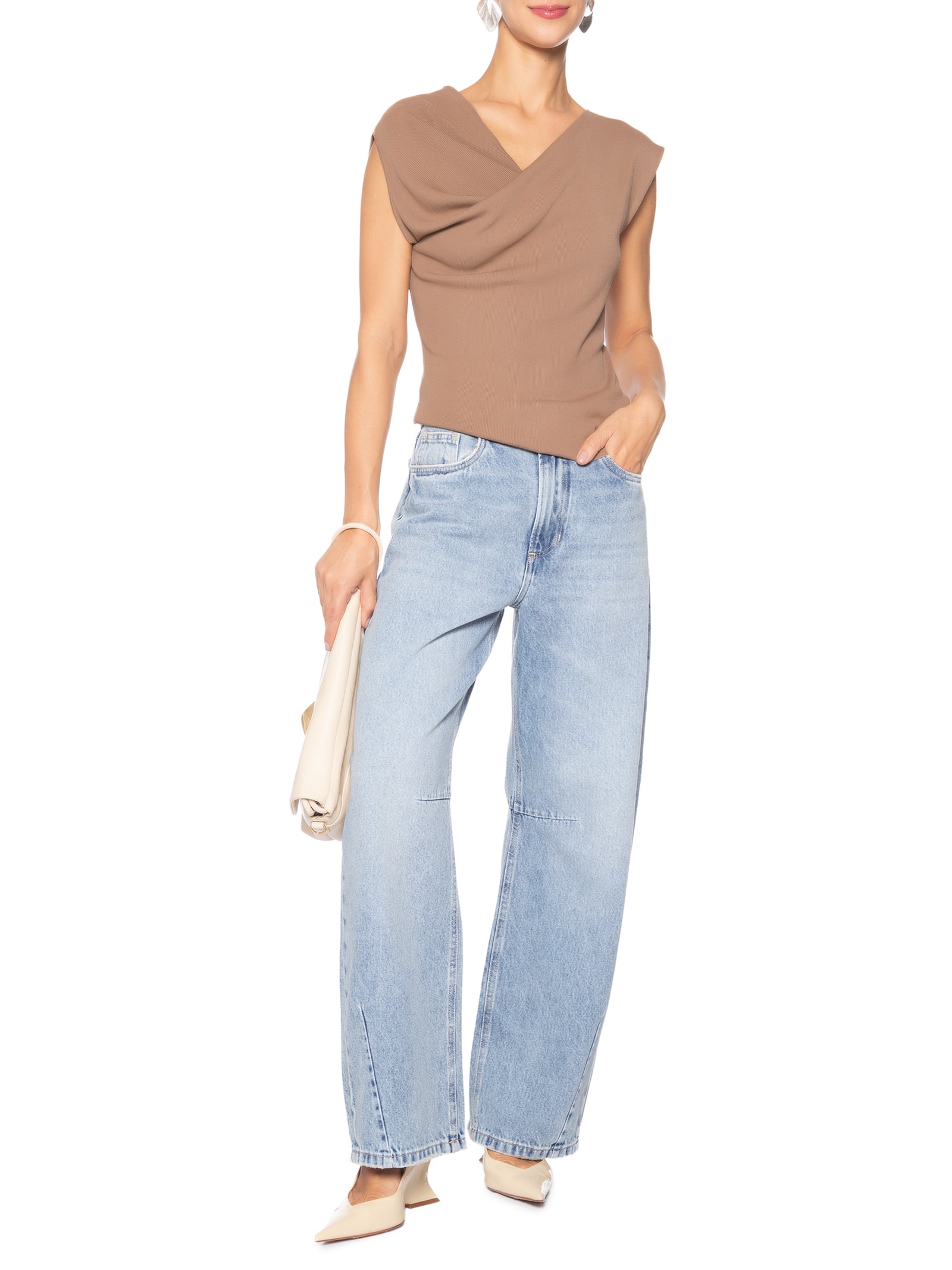 Blusa Feminina Decote Degagê Em Tricot Marrom '2Essential