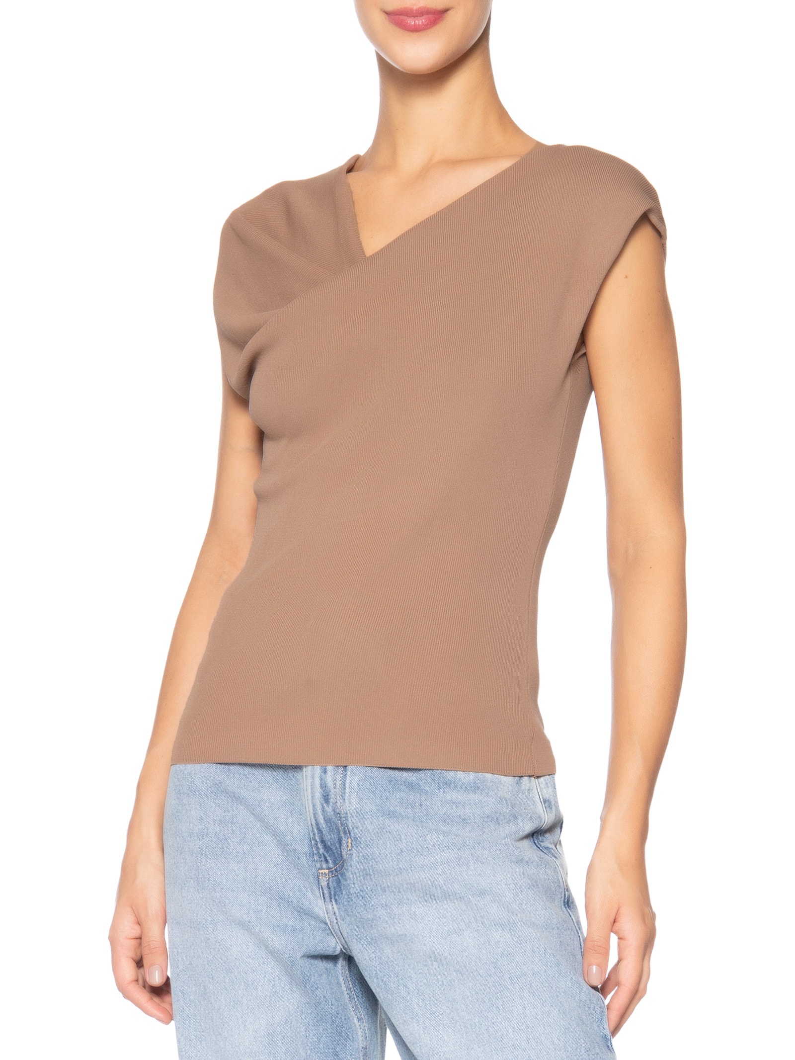 Blusa Feminina Decote Degagê Em Tricot Marrom '2Essential