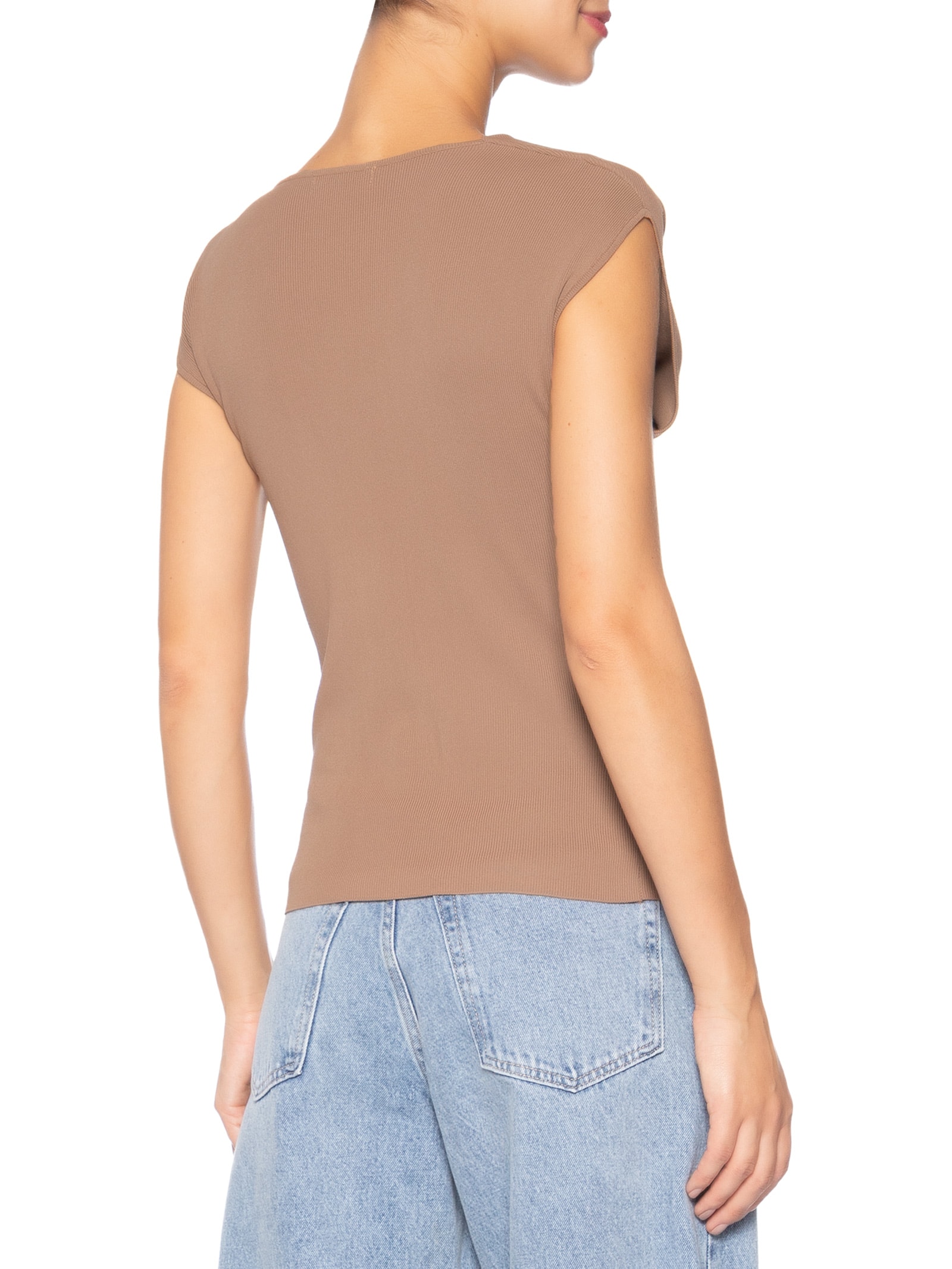 Blusa Feminina Decote Degagê Em Tricot Marrom '2Essential