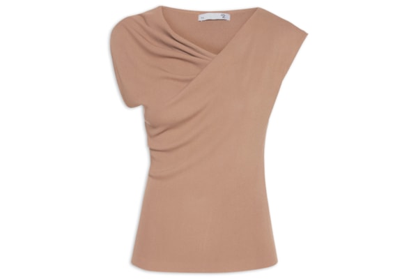 Blusa Feminina Decote Degagê Em Tricot - Marrom