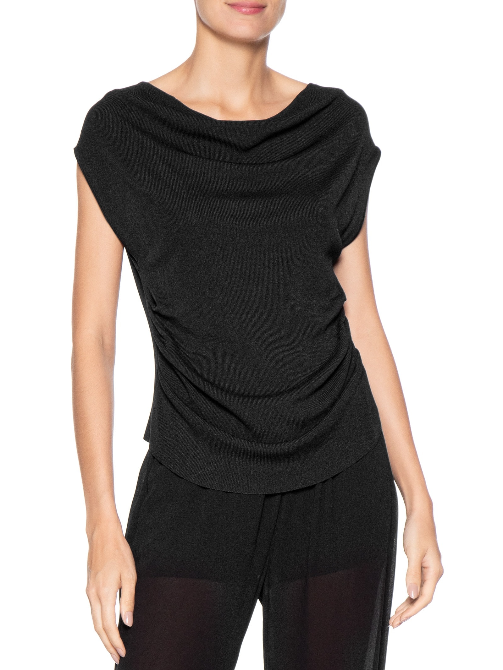 Blusa Feminina Decote Degagê Em Tricot Preto '2Essential
