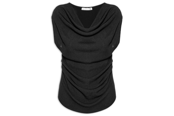 Blusa Feminina Decote Degagê Em Tricot - Preto