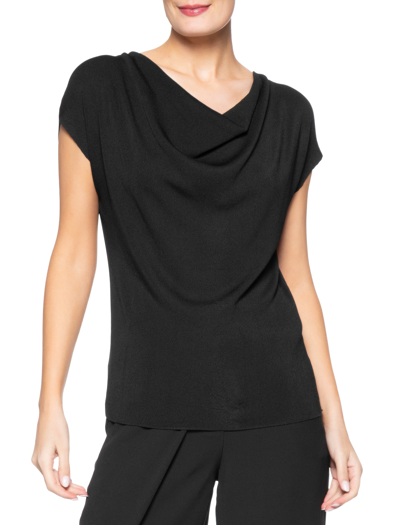 Blusa Feminina Decote Degagê Em Tricot Preto '2Essential
