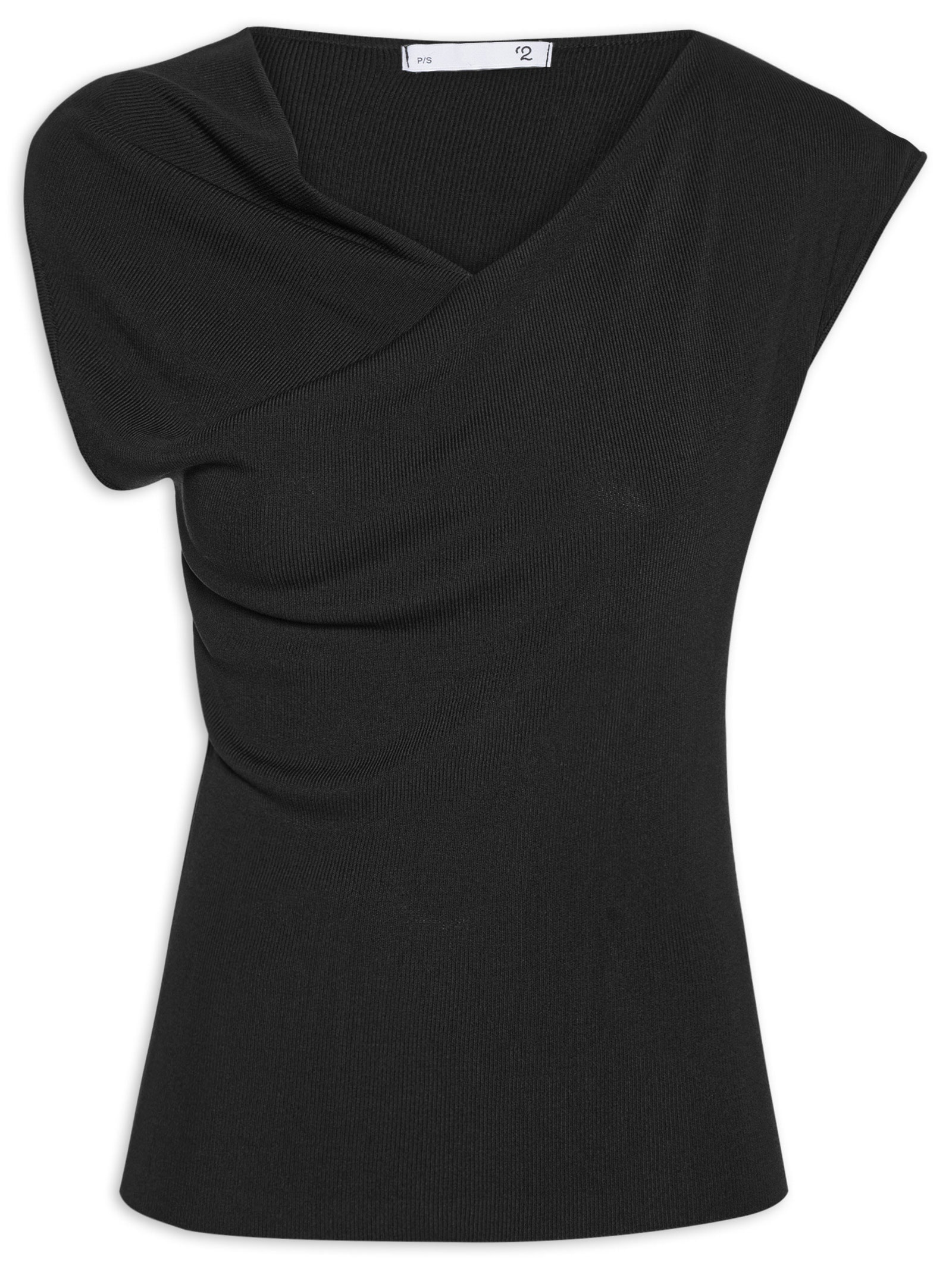 Blusa Feminina Decote Degagê Em Tricot Preto '2Essential