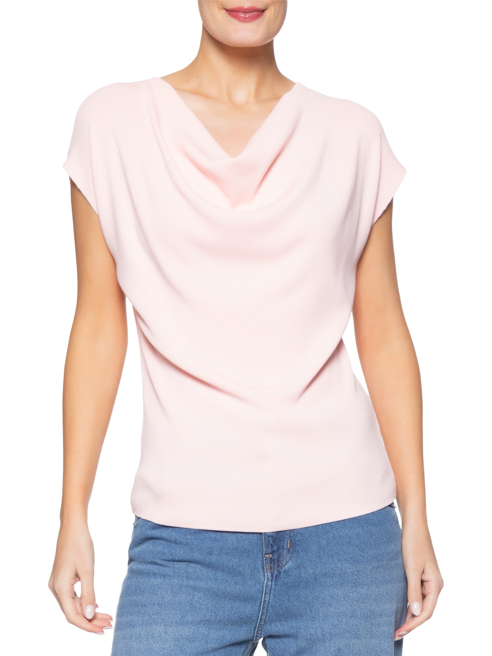 Blusa Feminina Decote Degagê Em Tricot Rosa '2Essential