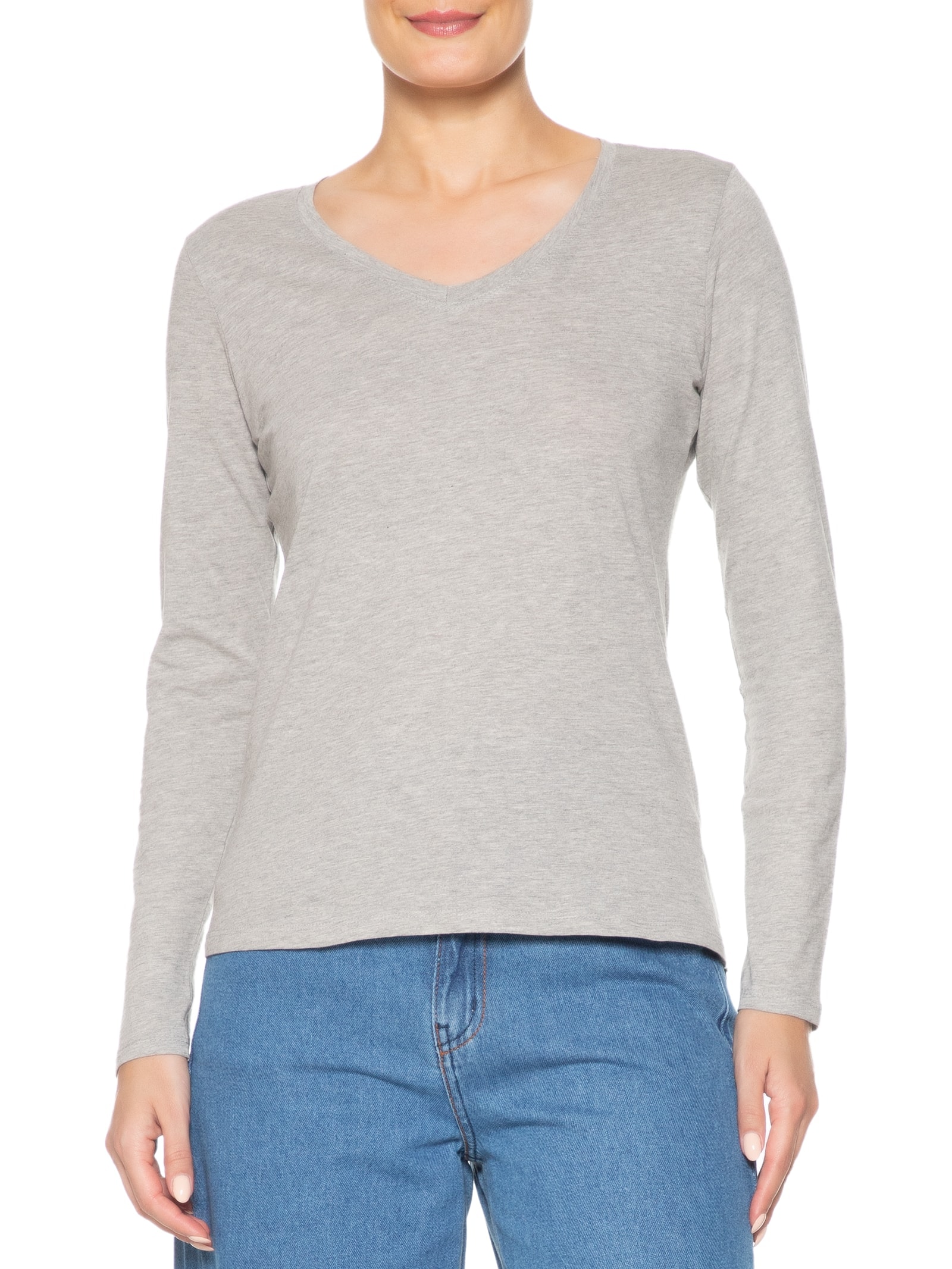 Blusa Feminina Decote Em V Cinza Basiq