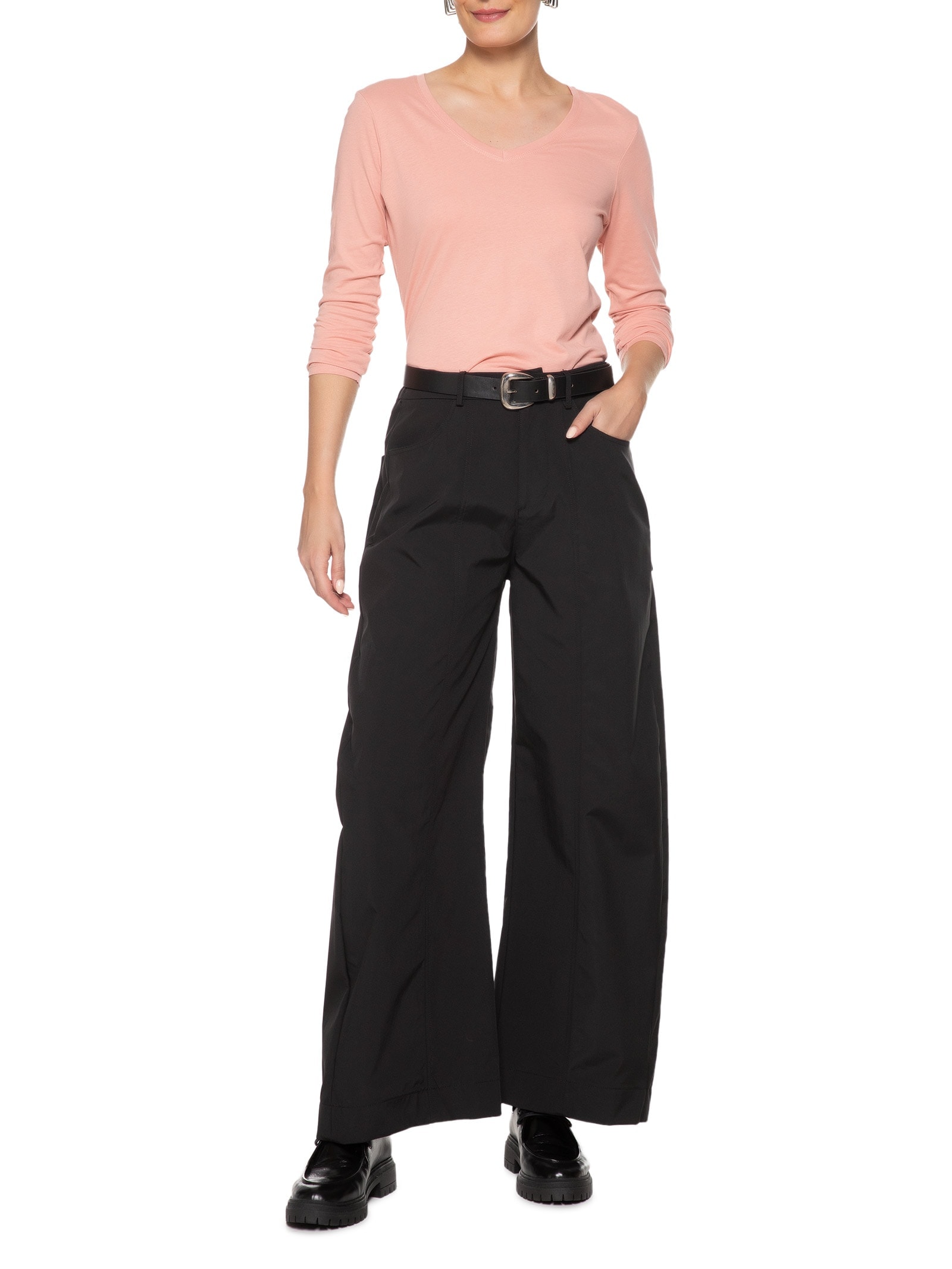 Blusa Feminina Decote Em V Rosa Basiq