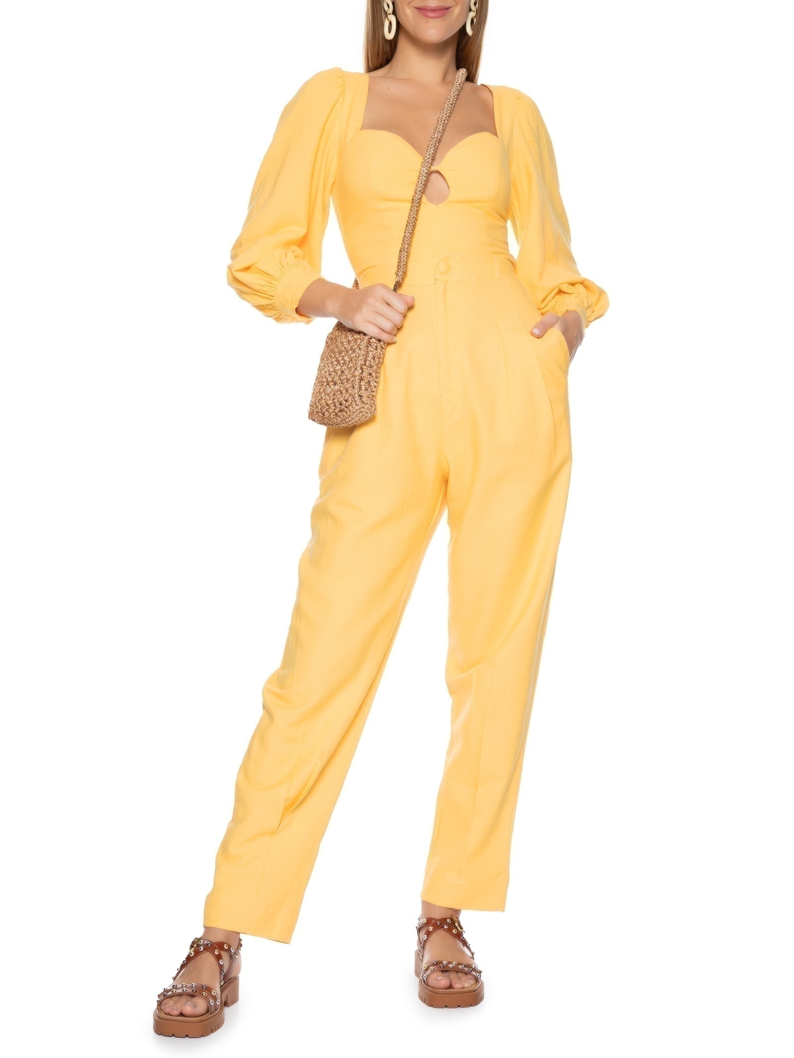 Blusa Feminina Decote Mangões Amarelo Farm