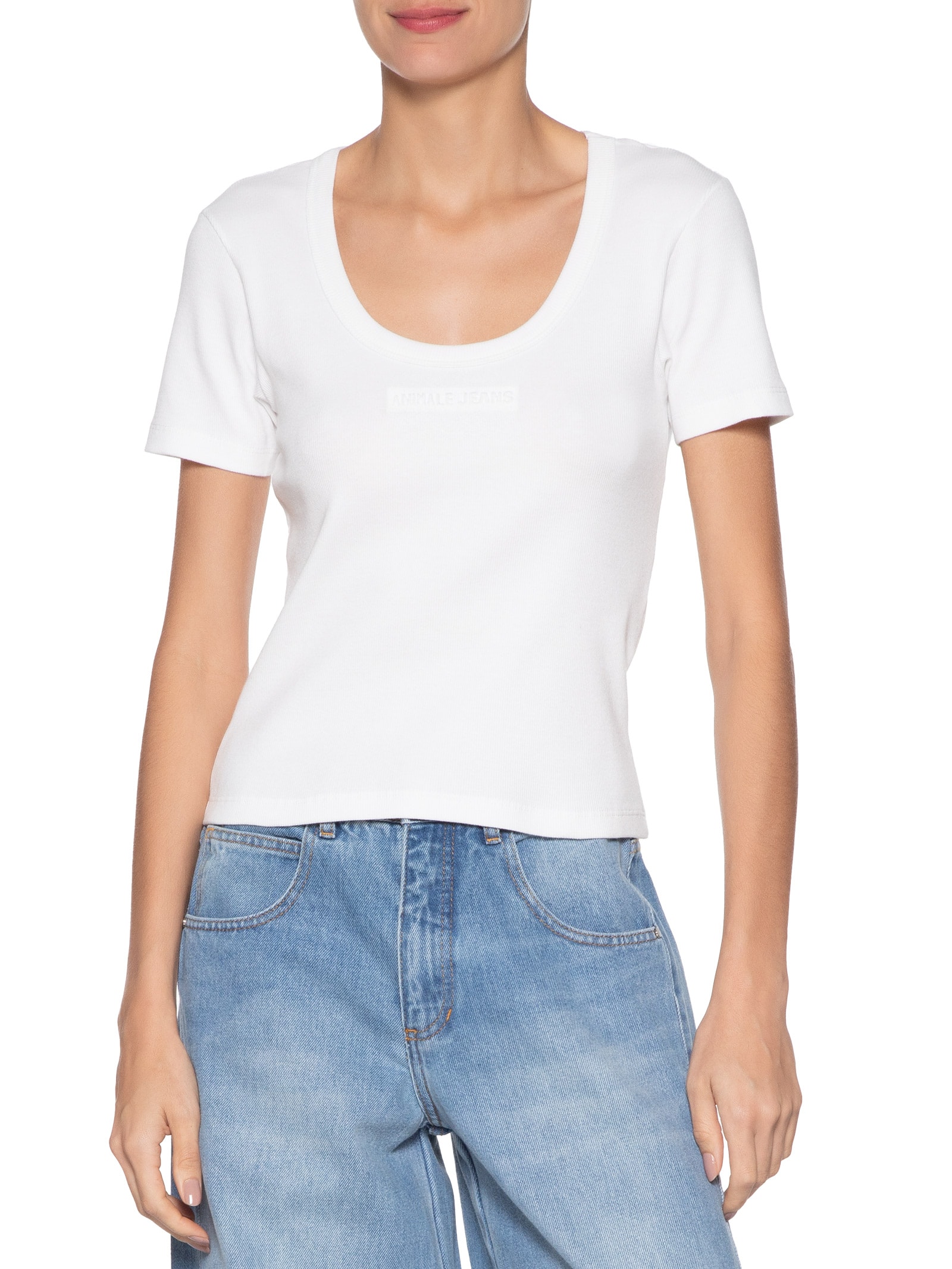 Blusa Feminina Decote Quadrado Basic Branco Animale Jeans