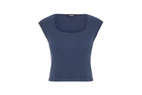 Blusa Feminina Decote Quadrado sem Manga - Azul
