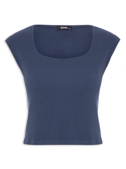 Blusa Feminina Decote Quadrado sem Manga – Azul