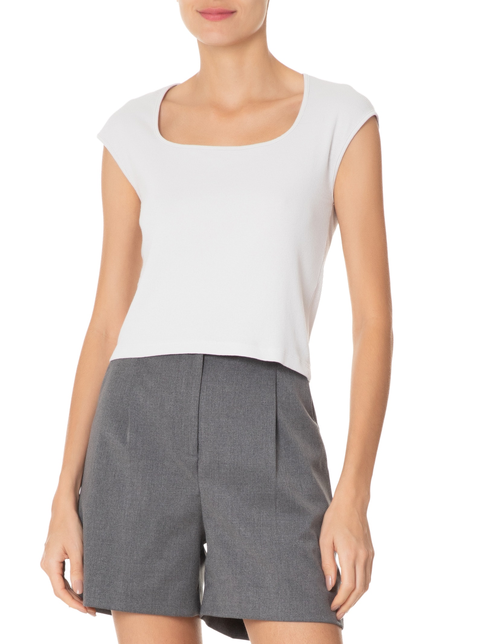 Blusa Feminina Decote Quadrado sem Manga Cinza Basiq