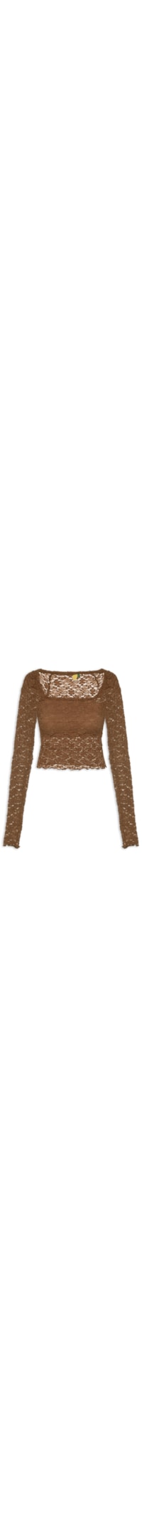 Blusa Feminina Decote Reto Artesanal Rendada - Marrom